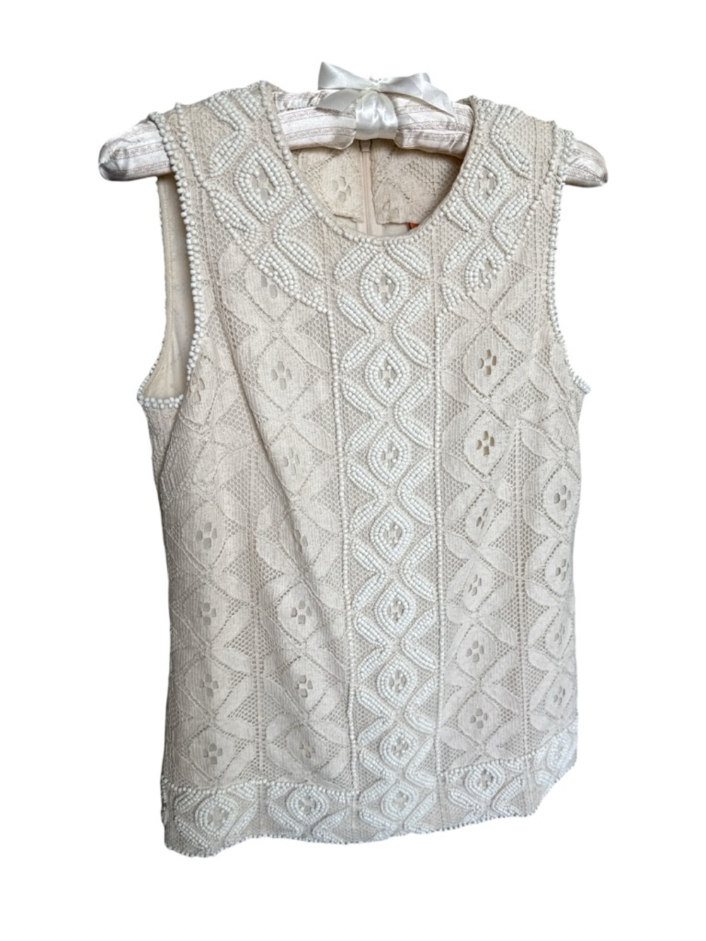 Tory Burch Ivory Beaded Lace Sleeveless Top Size 2